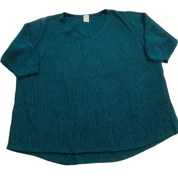 Faded Glory | Oversized Knit Sweater Shimmer Thread 2X Sizes 18W-20W Teal - Picture 2 of 7